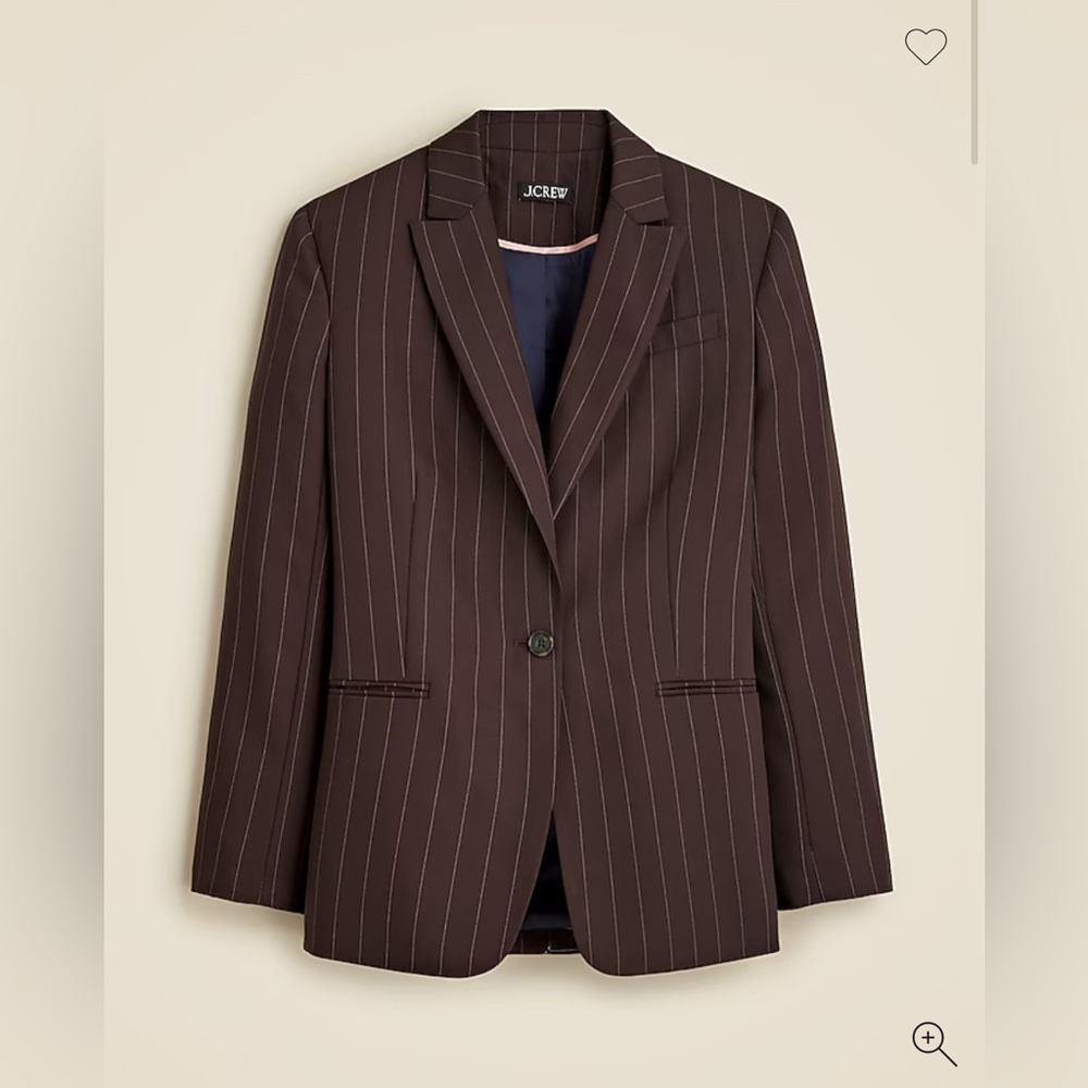 J Crew Collection Classic Blazer in Brown Pinstripe Wool Blend
